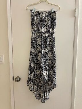 Strapless Black & White Animal-Print Maxi Dress